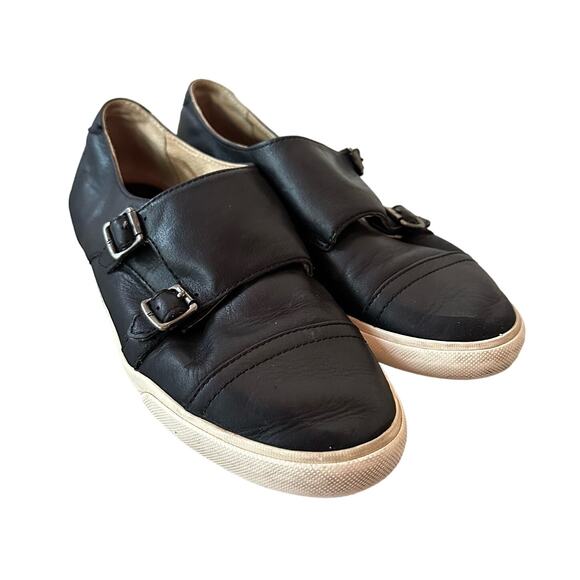 Frye Mindy Double Monk Strap Black Leather Slip-On Sneakers Shoes Size 7.5 - Picture 1 of 10
